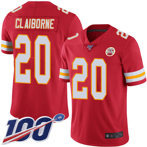 Men Kansas City Chiefs #20 Claiborne Morris Red Team Color Vapor Untouchable Limited Player 100th Season Football Nike NFL Jersey